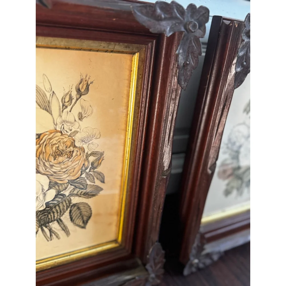 Antique Arts & Crafts Wood Picture Frames with Iron Leaf Mounts – Black Forest